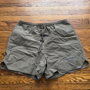 Fear of God ESSENTIALS Nylon Blend Gym Training Shorts Khaki Drawstring Men's L